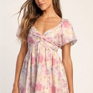 Lulu's Pink and Cream Floral Mini Dress